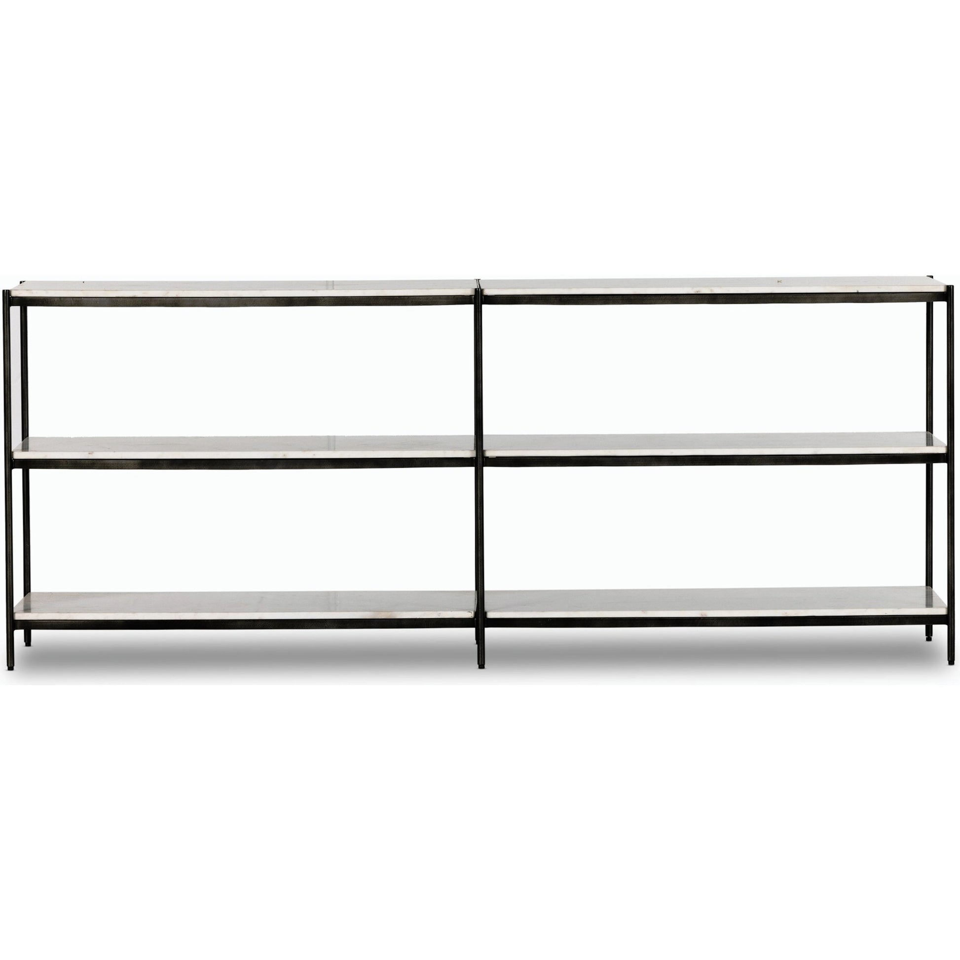 Felix Large Console Table by Four Hands. Made from iron, solid marble, engineered hardwood in a modern style.