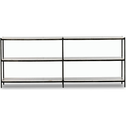 Felix Large Console Table by Four Hands. Made from iron, solid marble, engineered hardwood in a modern style.