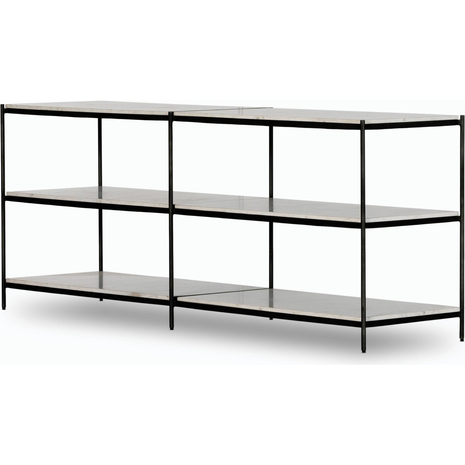 Felix Large Console Table by Four Hands. Made from iron, solid marble, engineered hardwood in a modern style.