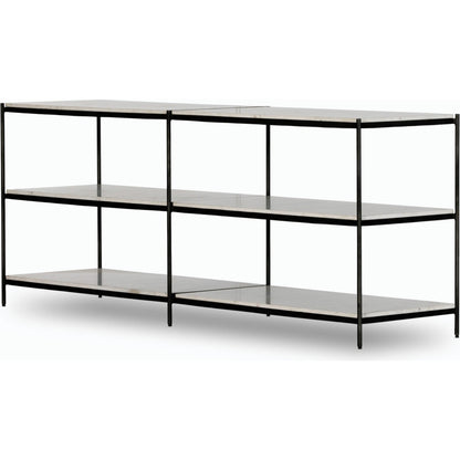 Felix Large Console Table by Four Hands. Made from iron, solid marble, engineered hardwood in a modern style.