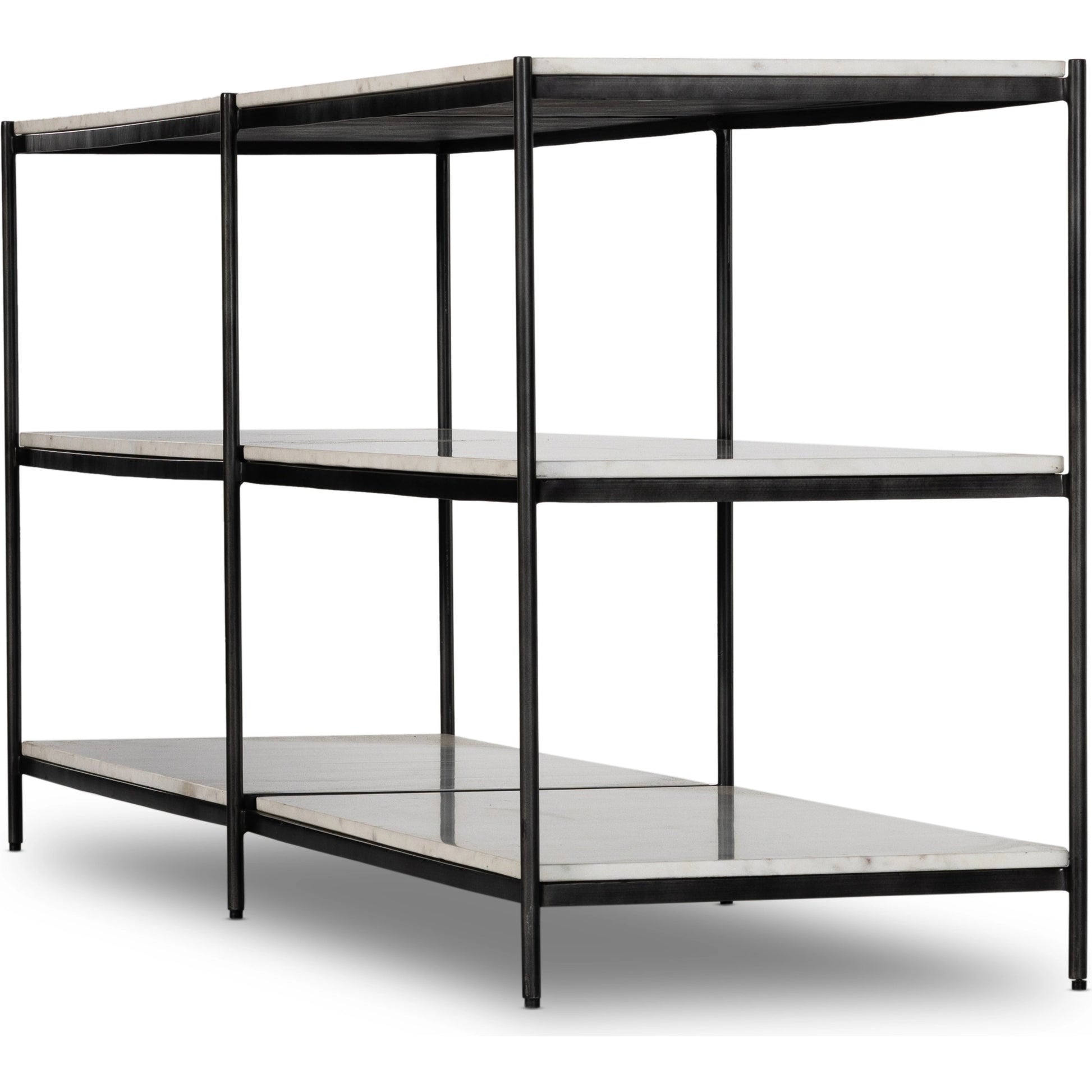 Felix Large Console Table by Four Hands. Made from iron, solid marble, engineered hardwood in a modern style.