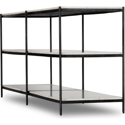 Felix Large Console Table by Four Hands. Made from iron, solid marble, engineered hardwood in a modern style.