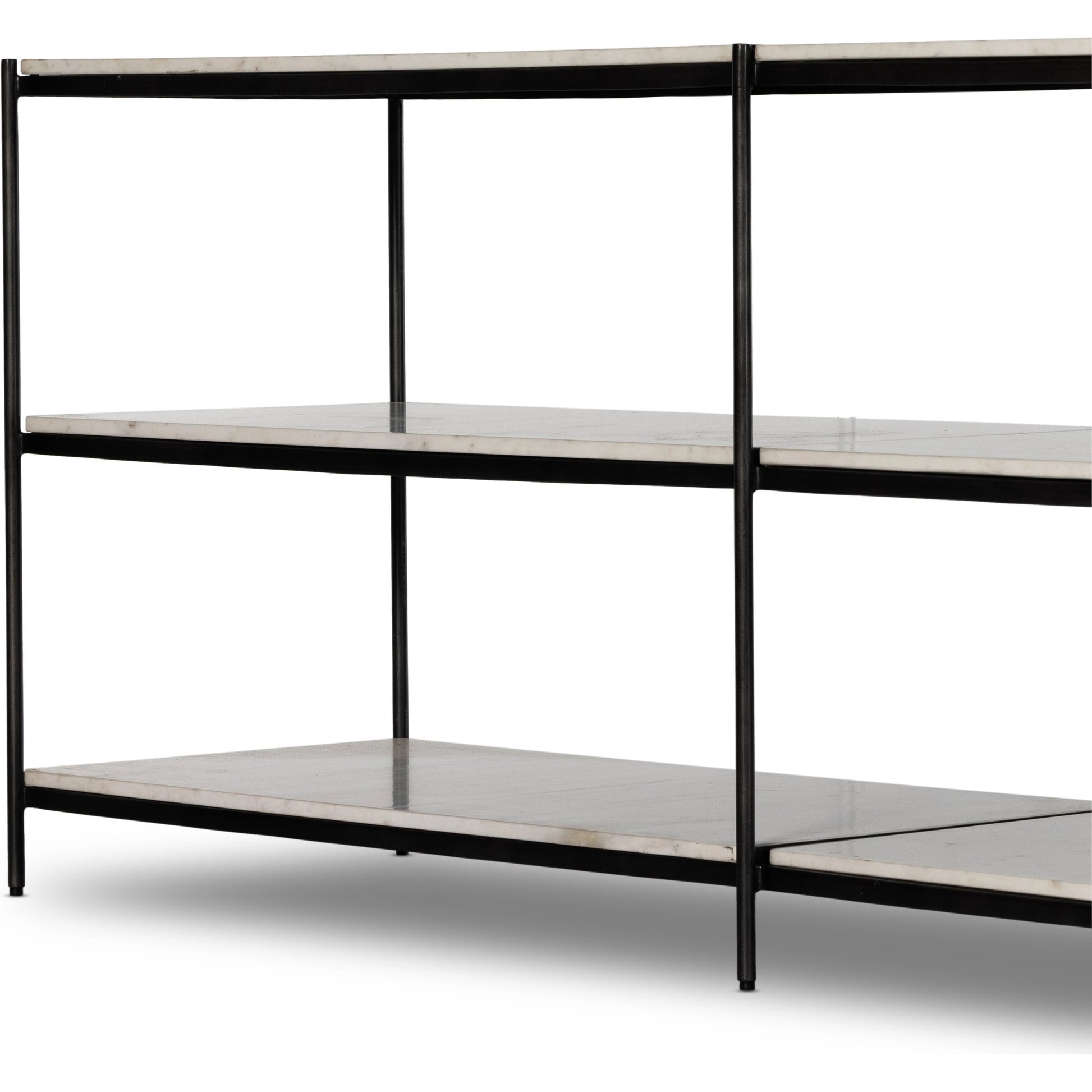 Felix Large Console Table by Four Hands. Made from iron, solid marble, engineered hardwood in a modern style.