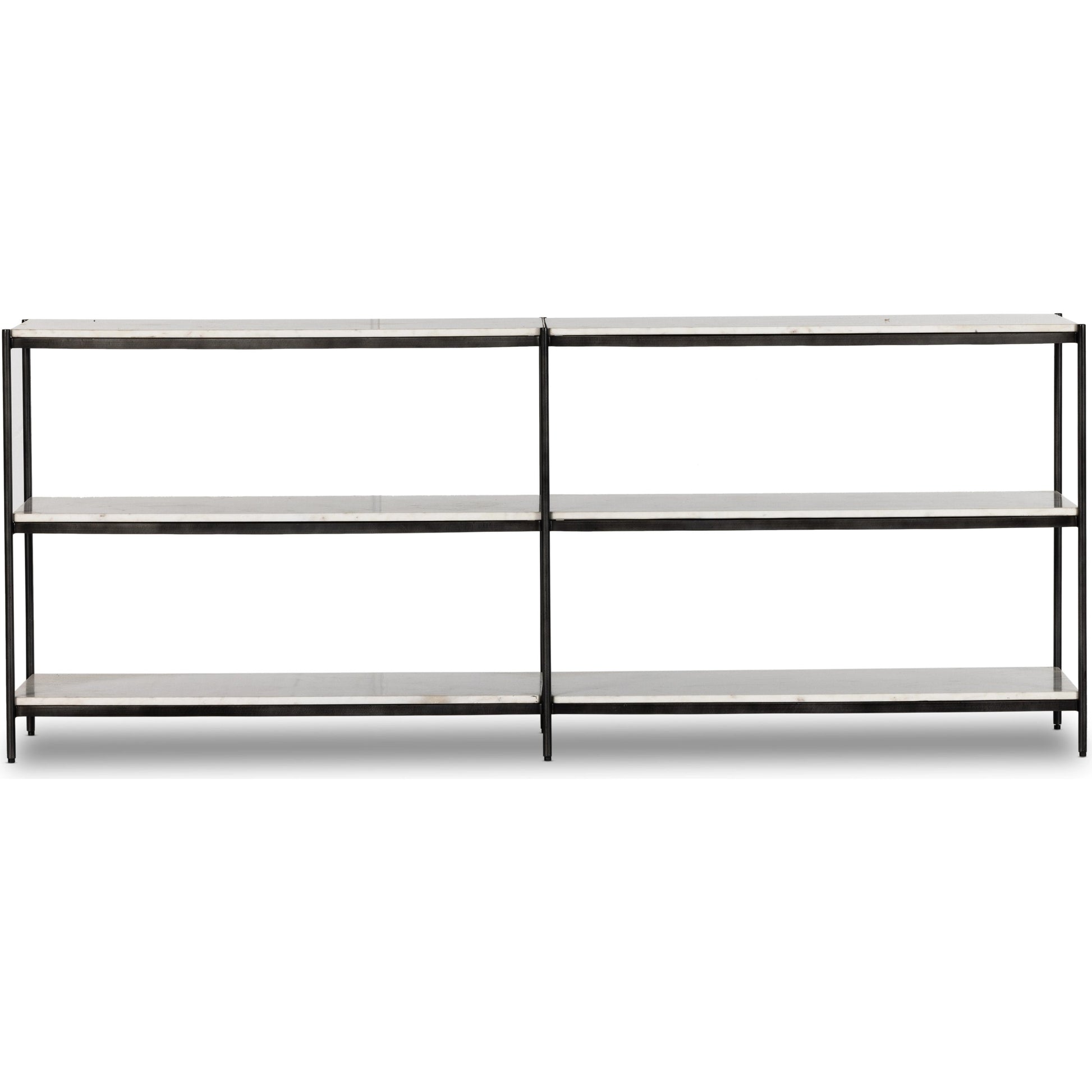 Felix Large Console Table by Four Hands. Made from iron, solid marble, engineered hardwood in a modern style.