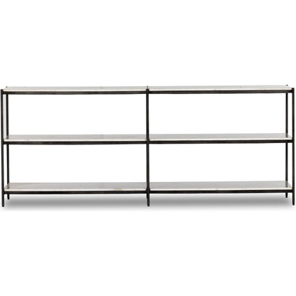 Felix Large Console Table by Four Hands. Made from iron, solid marble, engineered hardwood in a modern style.