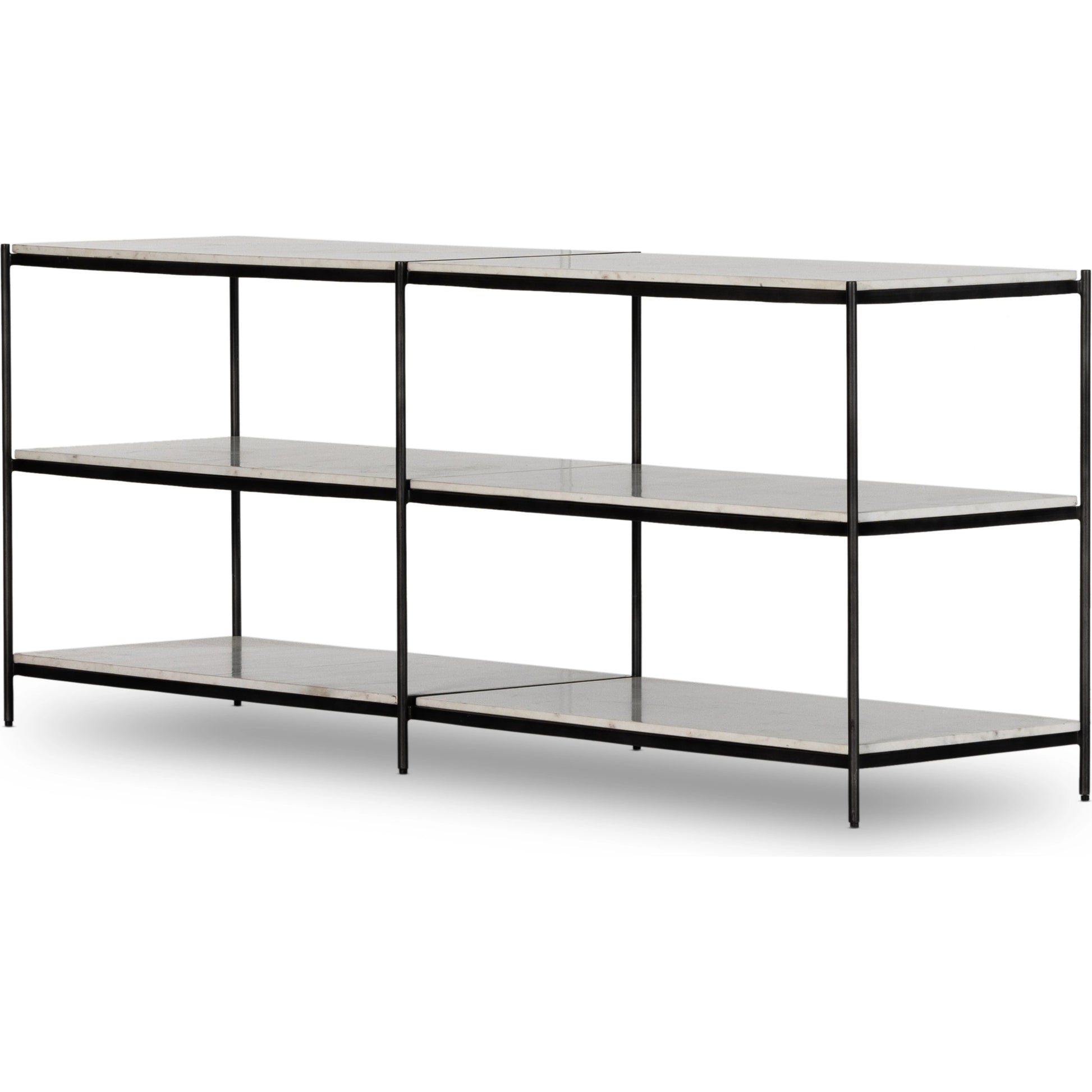 Felix Large Console Table by Four Hands. Made from iron, solid marble, engineered hardwood in a modern style.