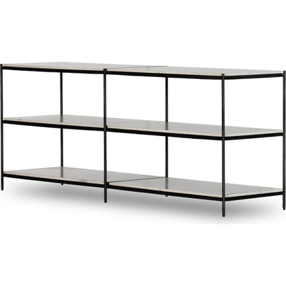 Felix Large Console Table by Four Hands. Made from iron, solid marble, engineered hardwood in a modern style.