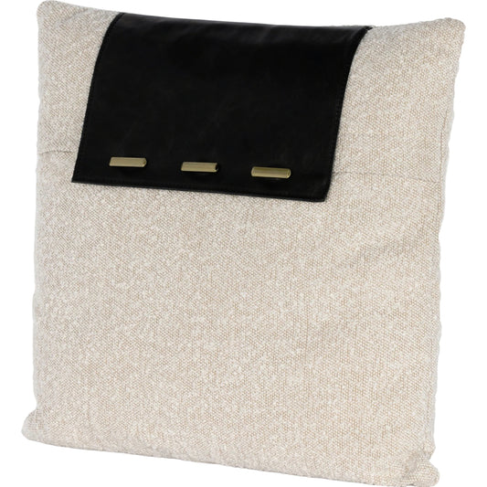 Boucle and Leather Pillow by Four Hands in white. Made from 95% polyester, 5% acrylic, top grain leather, down alternative fiber in a eclectic & global style.