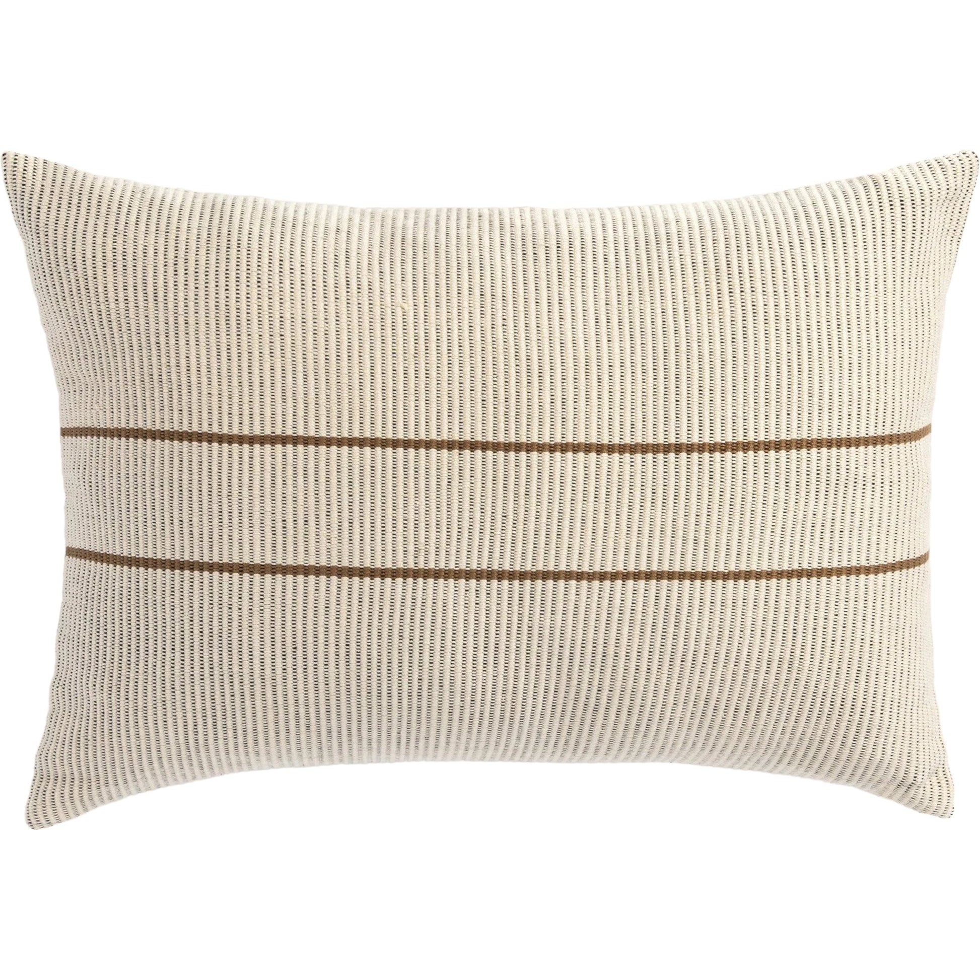 Handwoven Merido Pillow by Four Hands in beige cotton, off white canvas, black cotton. Made from 100% cotton in a unique style.