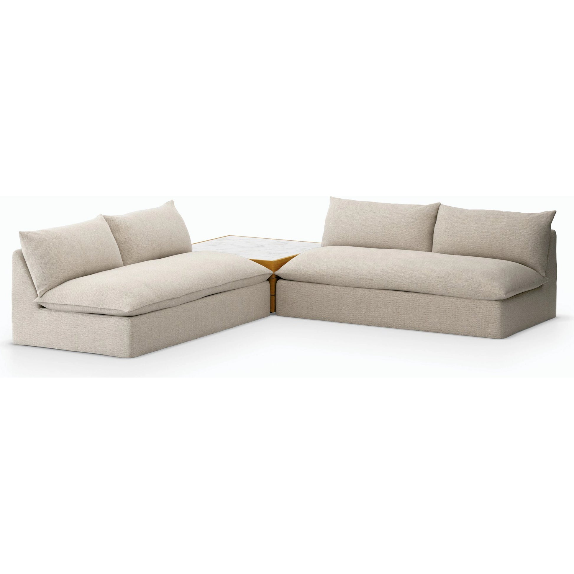 Grant Outdoor 2-PC Sectional with Coffee Table by Four Hands. Made from 100% olefin, solid fsc®-certified teak, solid marble in a modern style.