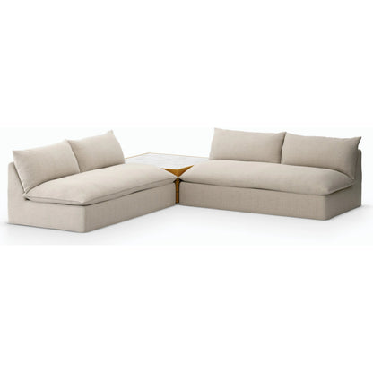 Grant Outdoor 2-PC Sectional with Coffee Table by Four Hands. Made from 100% olefin, solid fsc®-certified teak, solid marble in a modern style.