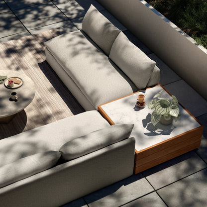 Grant Outdoor 2-PC Sectional with Coffee Table by Four Hands. Made from 100% olefin, solid fsc®-certified teak, solid marble in a modern style.