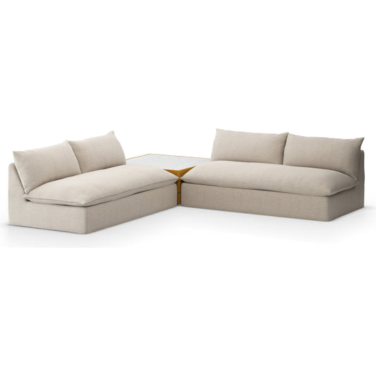 Grant Outdoor 2-PC Sectional with Coffee Table by Four Hands. Made from 100% olefin, solid fsc®-certified teak, solid marble in a modern style.