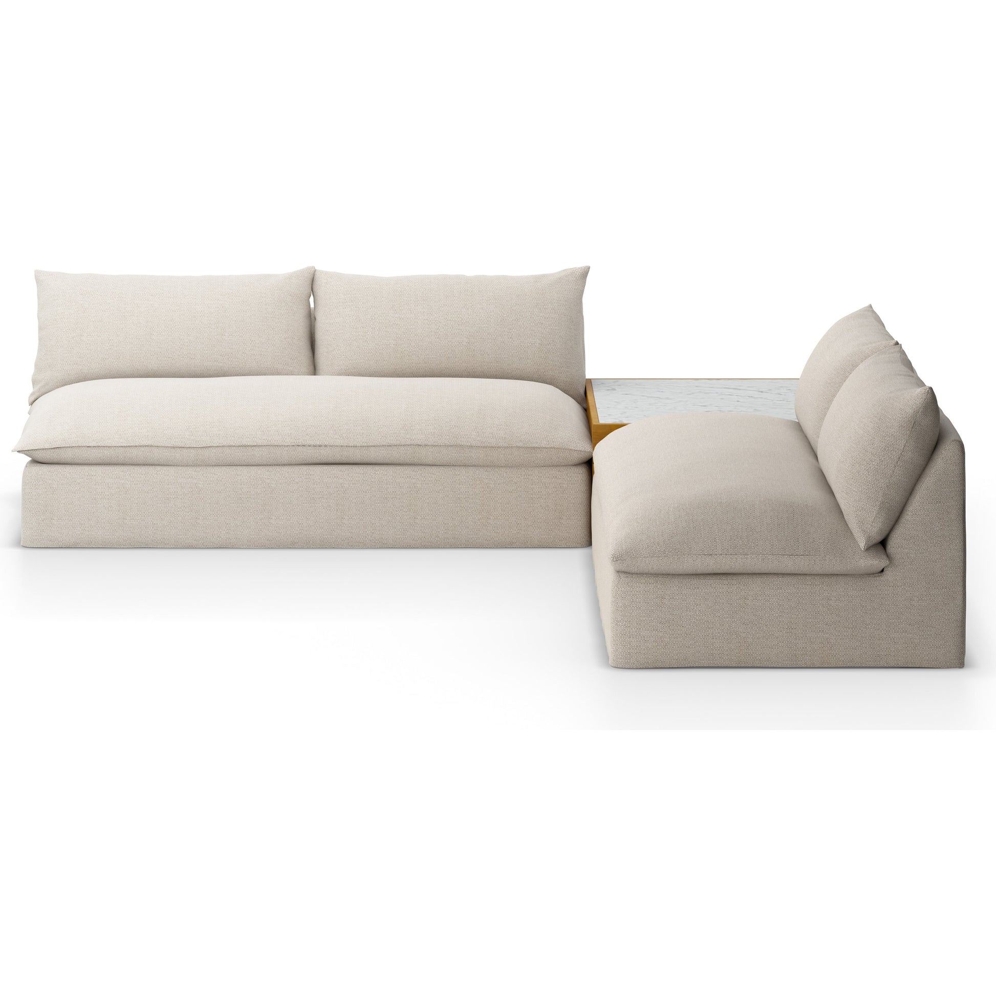 Grant Outdoor 2-PC Sectional with Coffee Table by Four Hands. Made from 100% olefin, solid fsc®-certified teak, solid marble in a modern style.