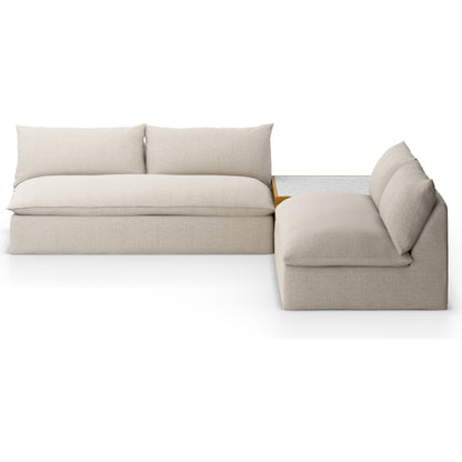 Grant Outdoor 2-PC Sectional with Coffee Table by Four Hands. Made from 100% olefin, solid fsc®-certified teak, solid marble in a modern style.