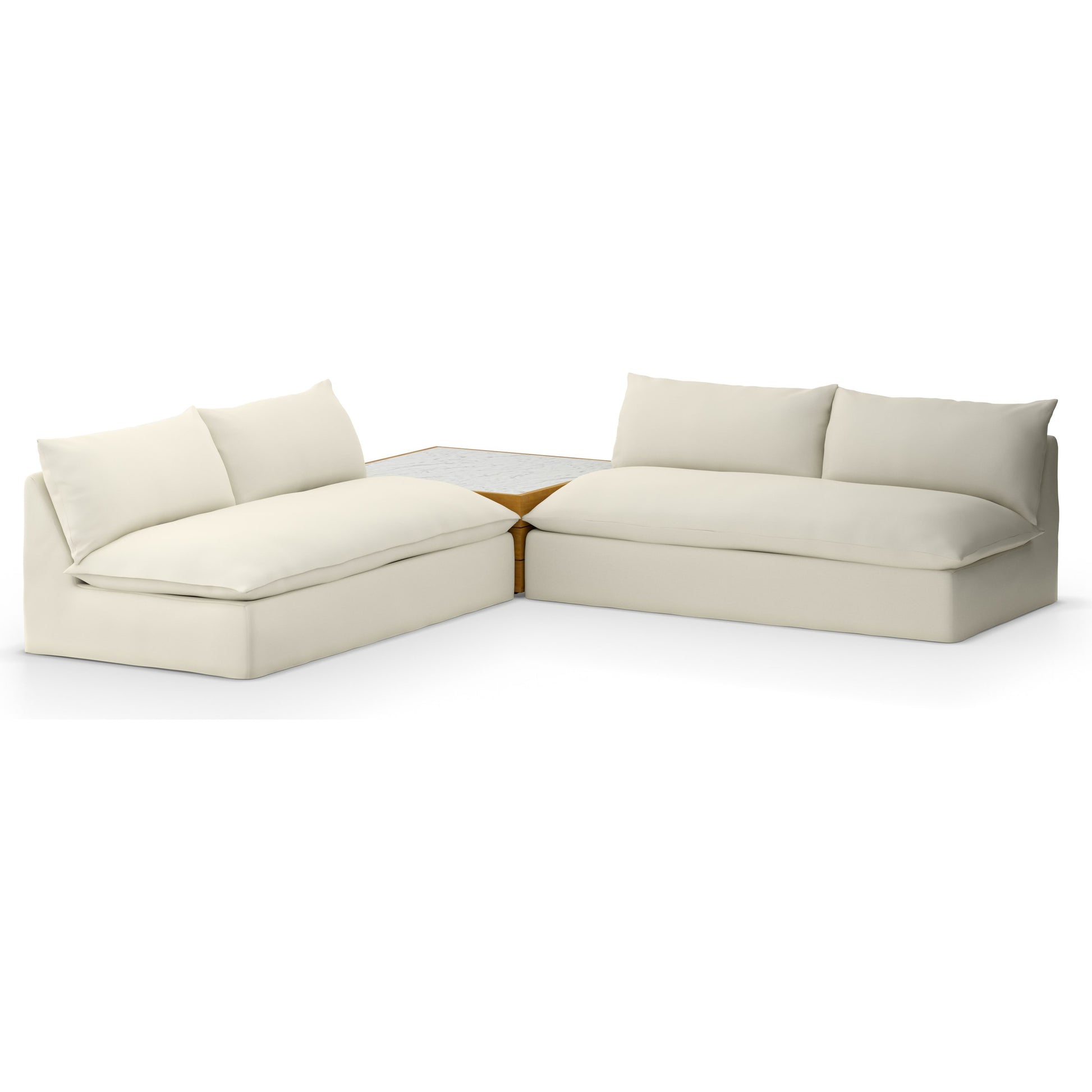 Grant Outdoor 2-PC Sectional with Coffee Table by Four Hands. Made from 100% olefin, solid fsc®-certified teak, solid marble in a modern style.