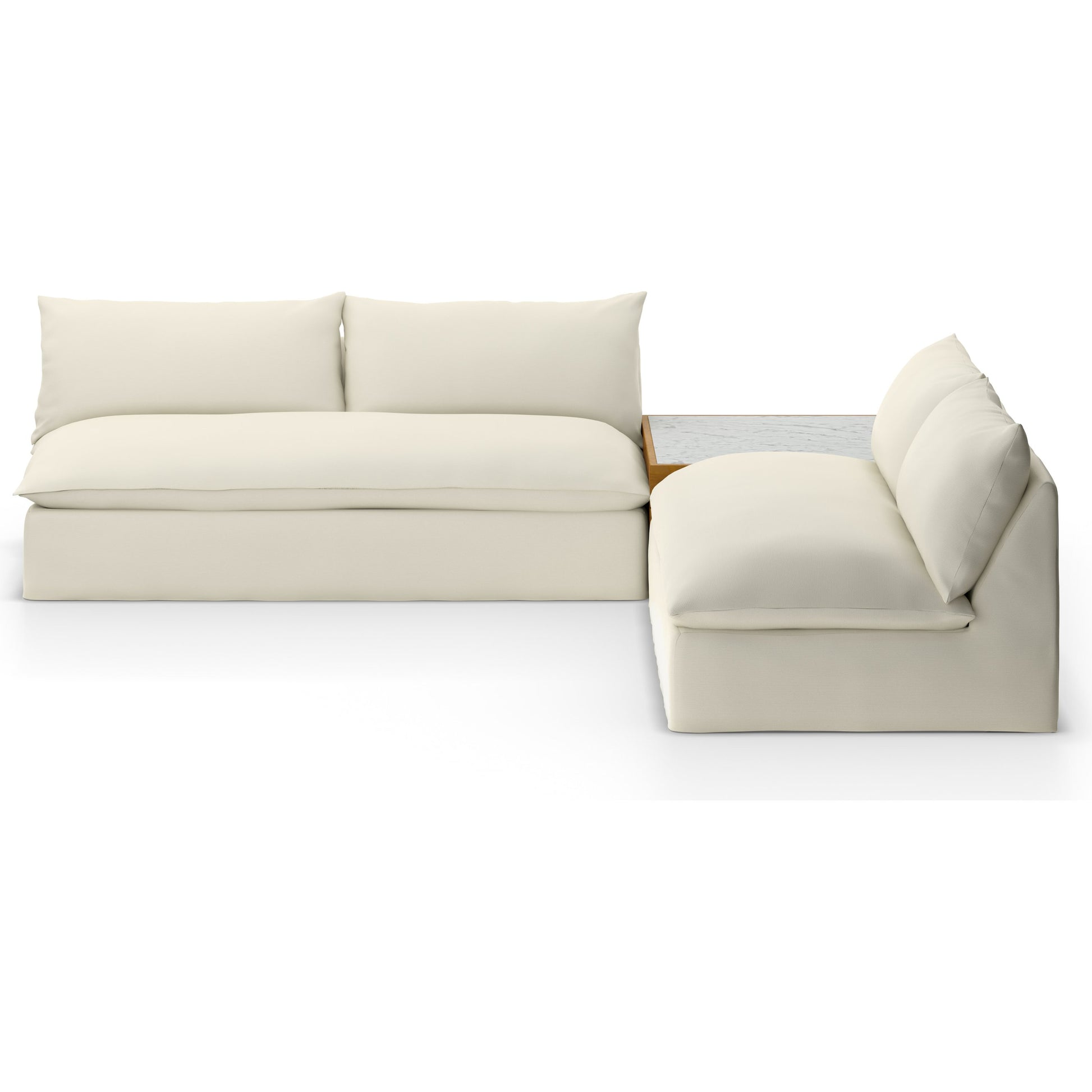 Grant Outdoor 2-PC Sectional with Coffee Table by Four Hands. Made from 100% olefin, solid fsc®-certified teak, solid marble in a modern style.