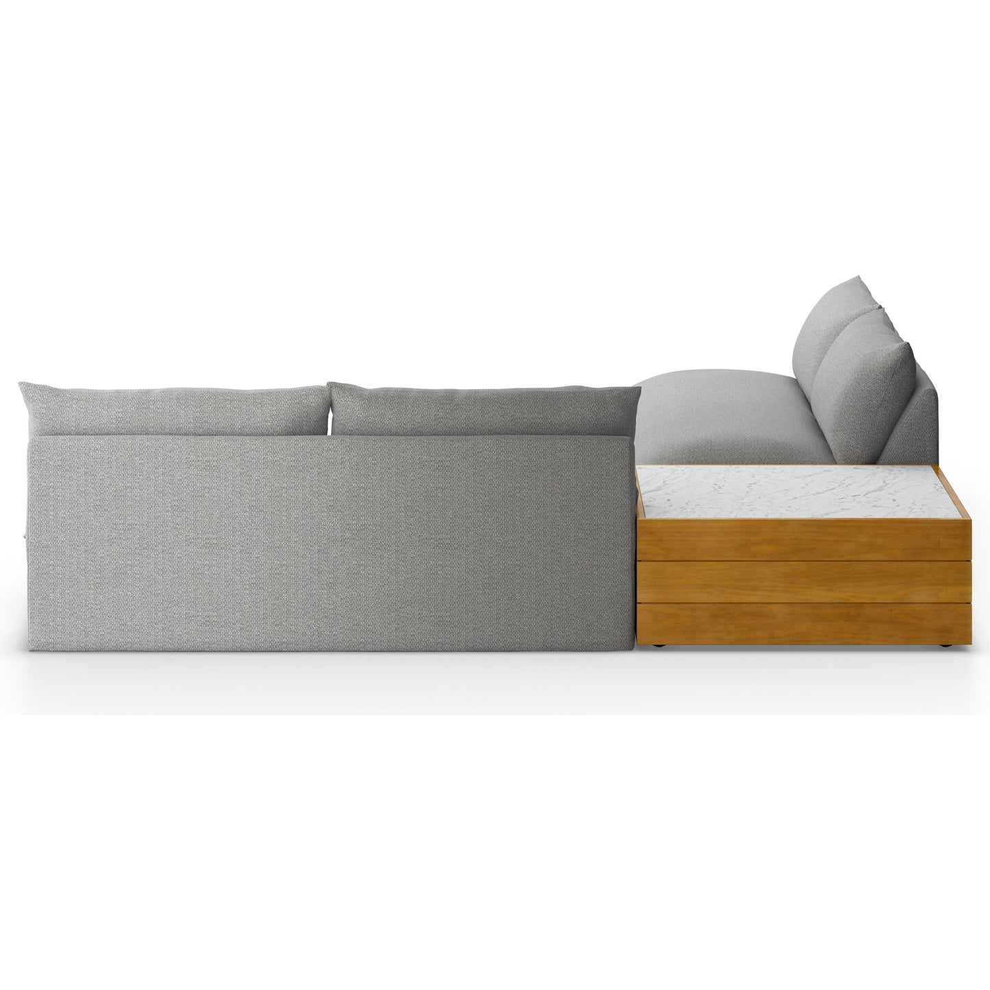 013 SI-1902145 | Additional Silo | Grant Outdoor 2-PC Sectional with Coffee Table by Four Hands. Made from 100% olefin, solid fsc®-certified teak, solid marble in a modern style.