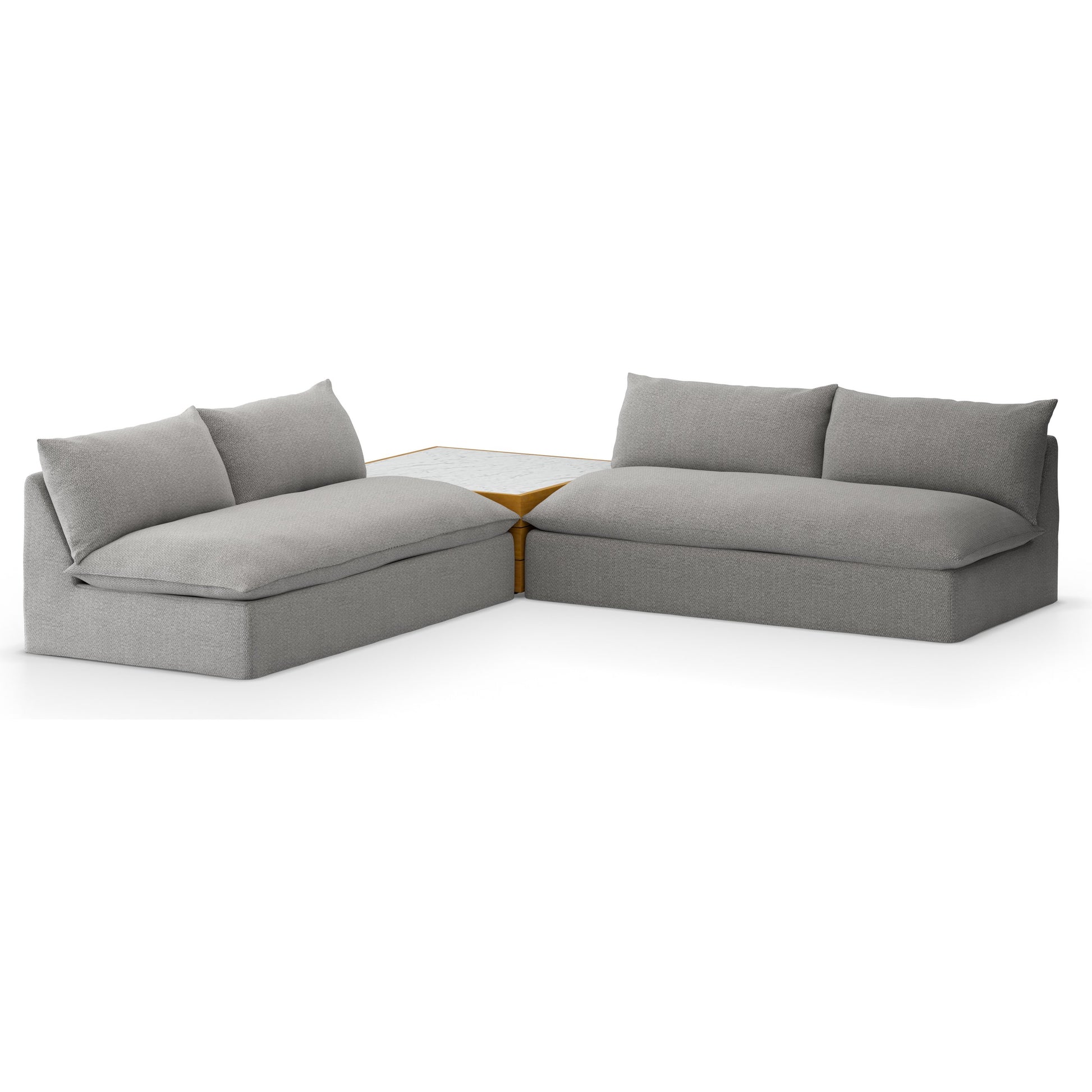 Grant Outdoor 2-PC Sectional with Coffee Table by Four Hands. Made from 100% olefin, solid fsc®-certified teak, solid marble in a modern style.