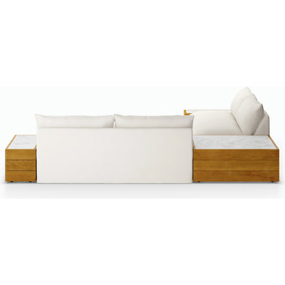 Grant Outdoor 2-PC Sectional with Coffee & End Tables by Four Hands in faye ash, white marble and natural teak. Made from 100% olefin, solid fsc®-certified teak, solid marble in a modern style.