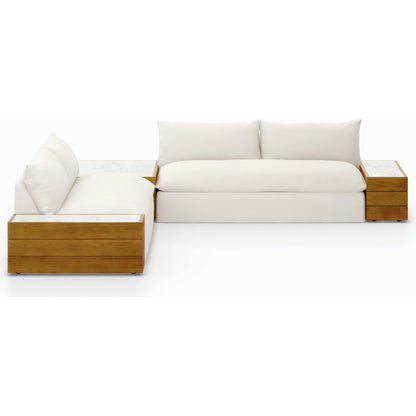 Grant Outdoor 2-PC Sectional with Coffee & End Tables by Four Hands in faye ash, white marble and natural teak. Made from 100% olefin, solid fsc®-certified teak, solid marble in a modern style.