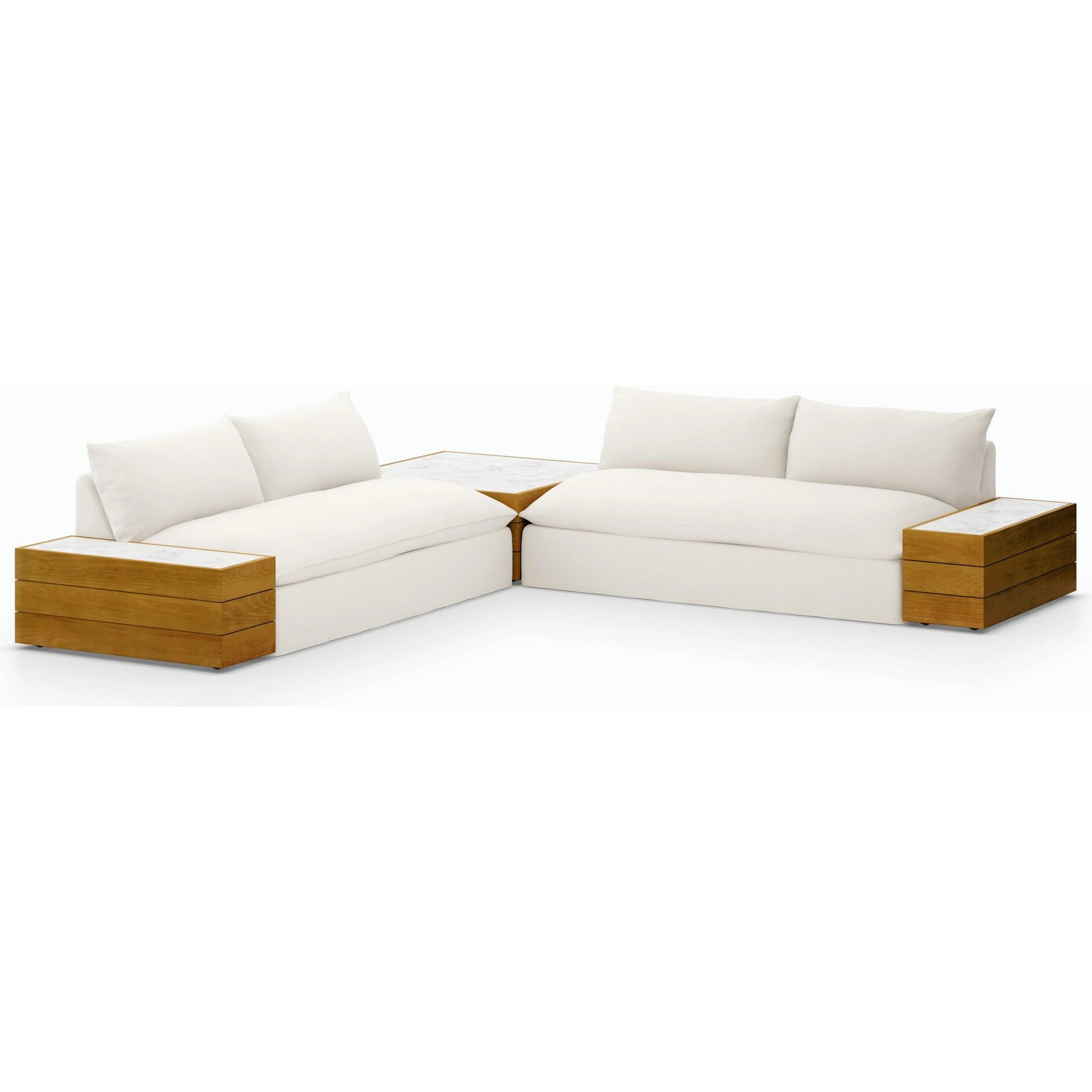 Grant Outdoor 2-PC Sectional with Coffee & End Tables by Four Hands in faye ash, white marble and natural teak. Made from 100% olefin, solid fsc®-certified teak, solid marble in a modern style.