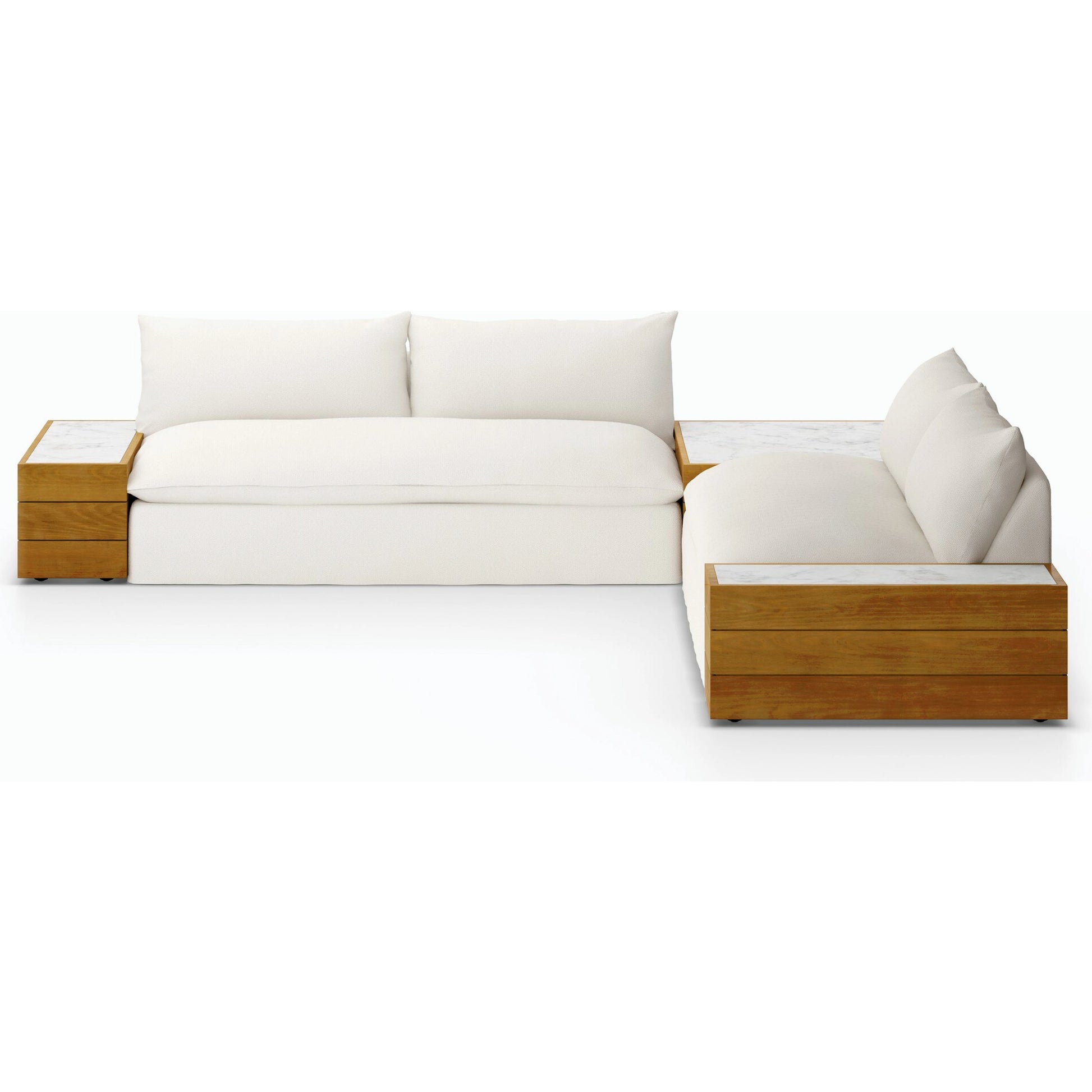 Grant Outdoor 2-PC Sectional with Coffee & End Tables by Four Hands in faye ash, white marble and natural teak. Made from 100% olefin, solid fsc®-certified teak, solid marble in a modern style.