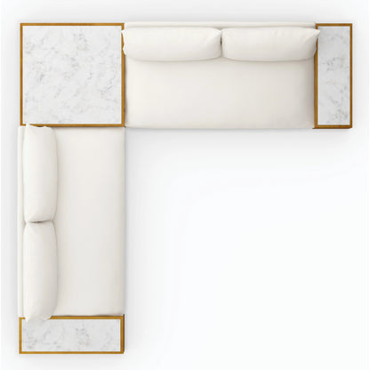 Grant Outdoor 2-PC Sectional with Coffee & End Tables by Four Hands in faye ash, white marble and natural teak. Made from 100% olefin, solid fsc®-certified teak, solid marble in a modern style.