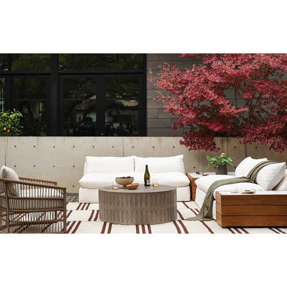 Grant Outdoor 2-PC Sectional with Coffee & End Tables by Four Hands in faye ash, white marble and natural teak. Made from 100% olefin, solid fsc®-certified teak, solid marble in a modern style.