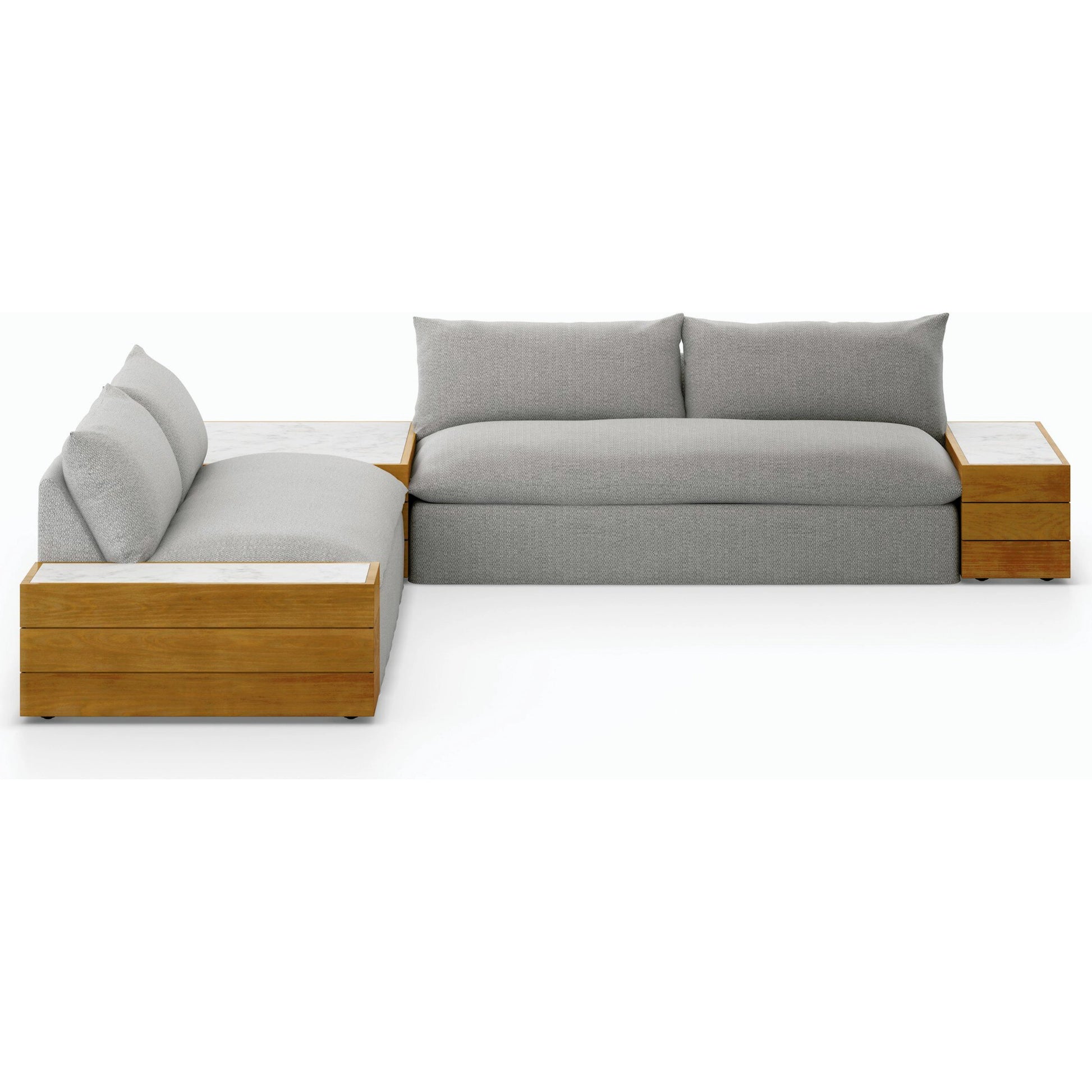 Grant Outdoor 2-PC Sectional with Coffee & End Tables by Four Hands in faye ash, white marble and natural teak. Made from 100% olefin, solid fsc®-certified teak, solid marble in a modern style.