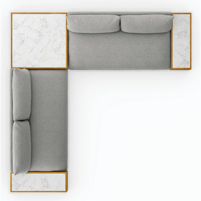 Grant Outdoor 2-PC Sectional with Coffee & End Tables by Four Hands in faye ash, white marble and natural teak. Made from 100% olefin, solid fsc®-certified teak, solid marble in a modern style.