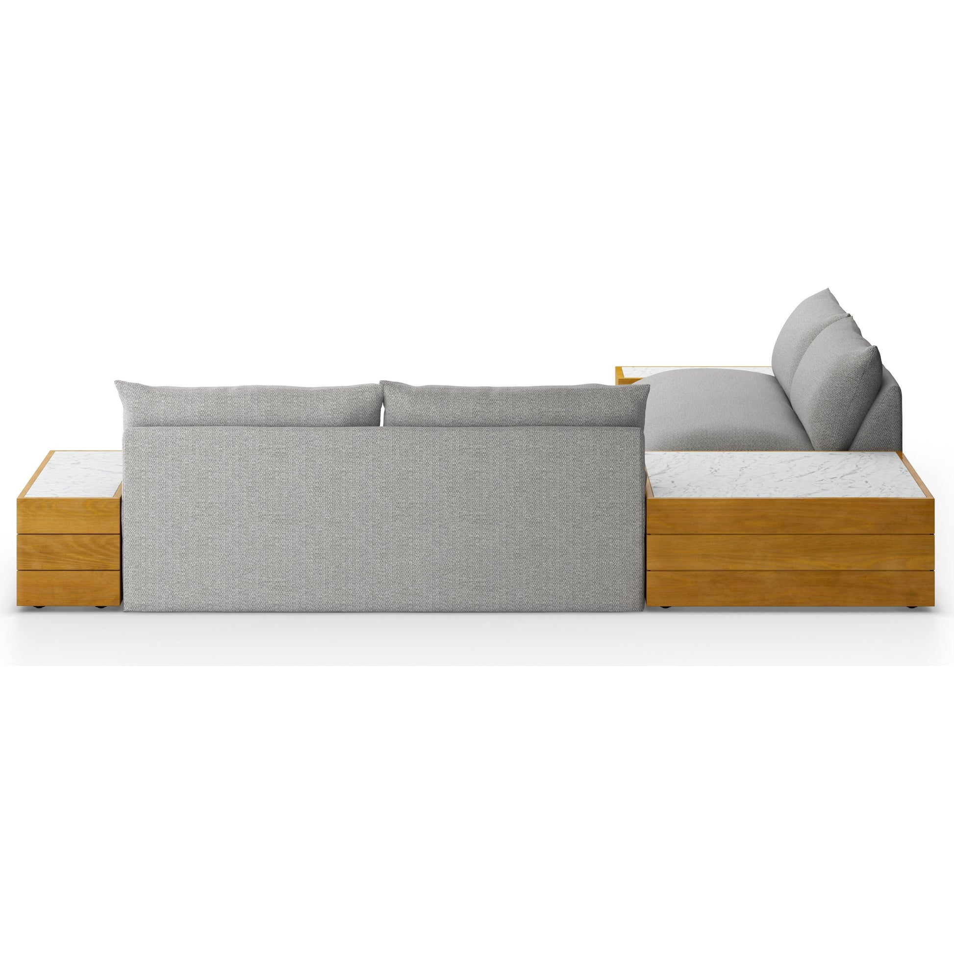 Grant Outdoor 2-PC Sectional with Coffee & End Tables by Four Hands in faye ash, white marble and natural teak. Made from 100% olefin, solid fsc®-certified teak, solid marble in a modern style.