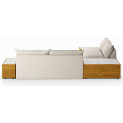 Grant Outdoor 2-PC Sectional with Coffee & End Tables by Four Hands in faye ash, white marble and natural teak. Made from 100% olefin, solid fsc®-certified teak, solid marble in a modern style.