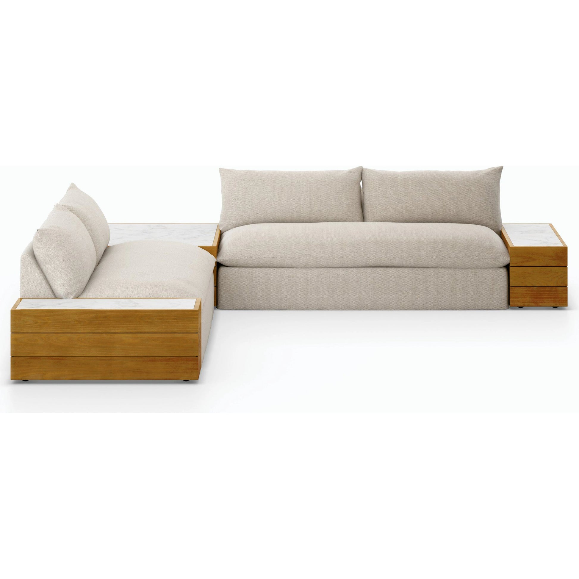 Grant Outdoor 2-PC Sectional with Coffee & End Tables by Four Hands in faye ash, white marble and natural teak. Made from 100% olefin, solid fsc®-certified teak, solid marble in a modern style.