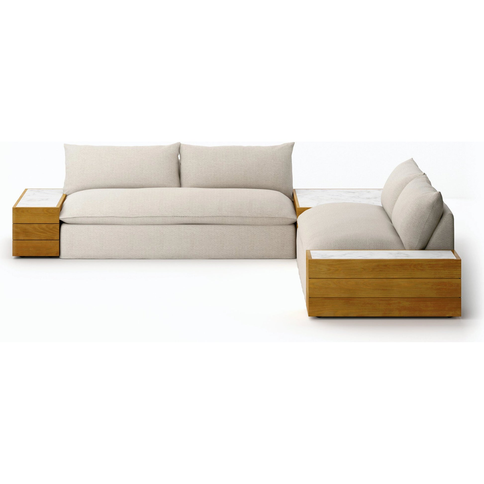 Grant Outdoor 2-PC Sectional with Coffee & End Tables by Four Hands in faye ash, white marble and natural teak. Made from 100% olefin, solid fsc®-certified teak, solid marble in a modern style.
