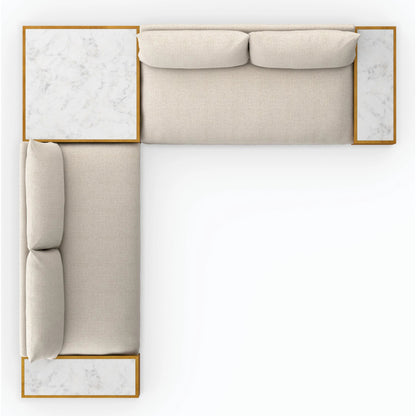 Grant Outdoor 2-PC Sectional with Coffee & End Tables by Four Hands in faye ash, white marble and natural teak. Made from 100% olefin, solid fsc®-certified teak, solid marble in a modern style.