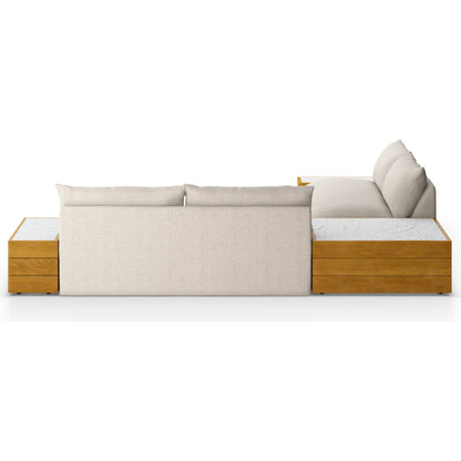 Grant Outdoor 2-PC Sectional with Coffee & End Tables by Four Hands in faye ash, white marble and natural teak. Made from 100% olefin, solid fsc®-certified teak, solid marble in a modern style.