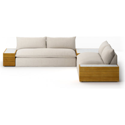 Grant Outdoor 2-PC Sectional with Coffee & End Tables by Four Hands in faye ash, white marble and natural teak. Made from 100% olefin, solid fsc®-certified teak, solid marble in a modern style.