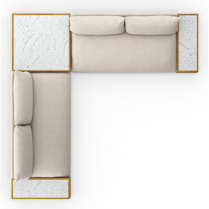 Grant Outdoor 2-PC Sectional with Coffee & End Tables by Four Hands in faye ash, white marble and natural teak. Made from 100% olefin, solid fsc®-certified teak, solid marble in a modern style.