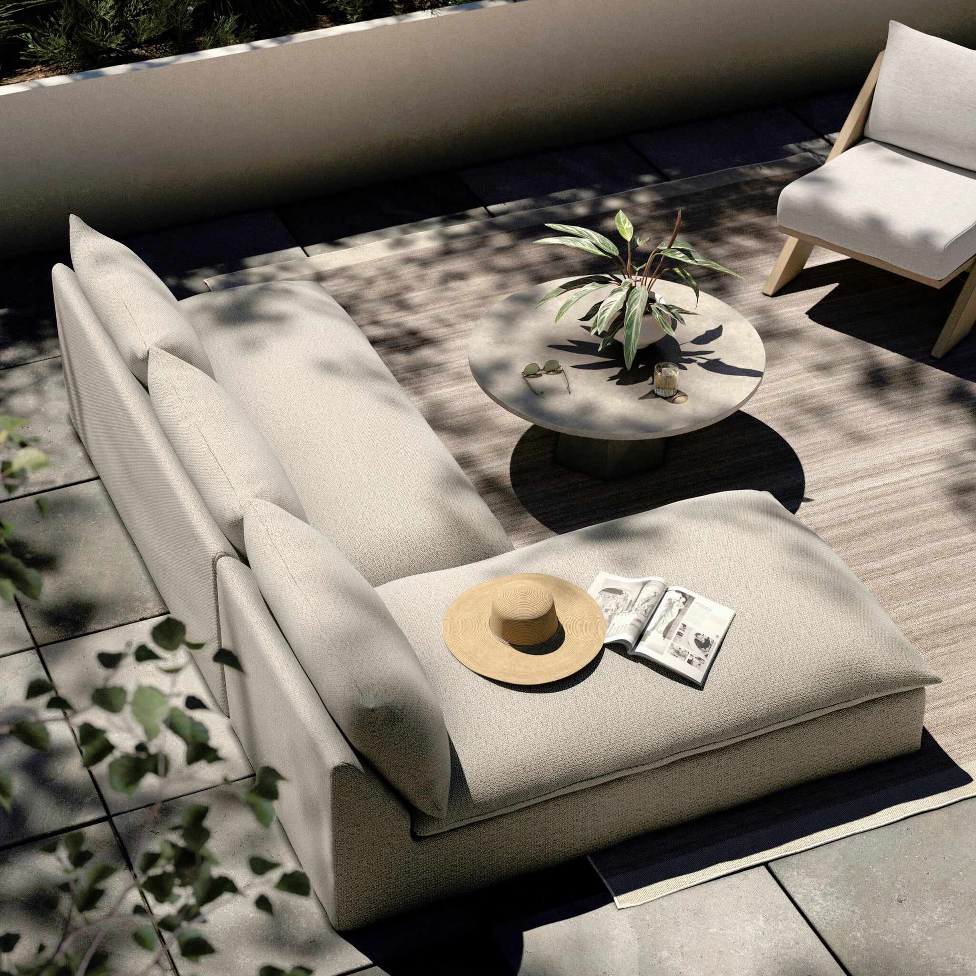 Grant Outdoor 2-PC Sectional by Four Hands. Made from 100% olefin, 91% polyurethane foam pad, 9% polyester fiber batting in a transitional style.