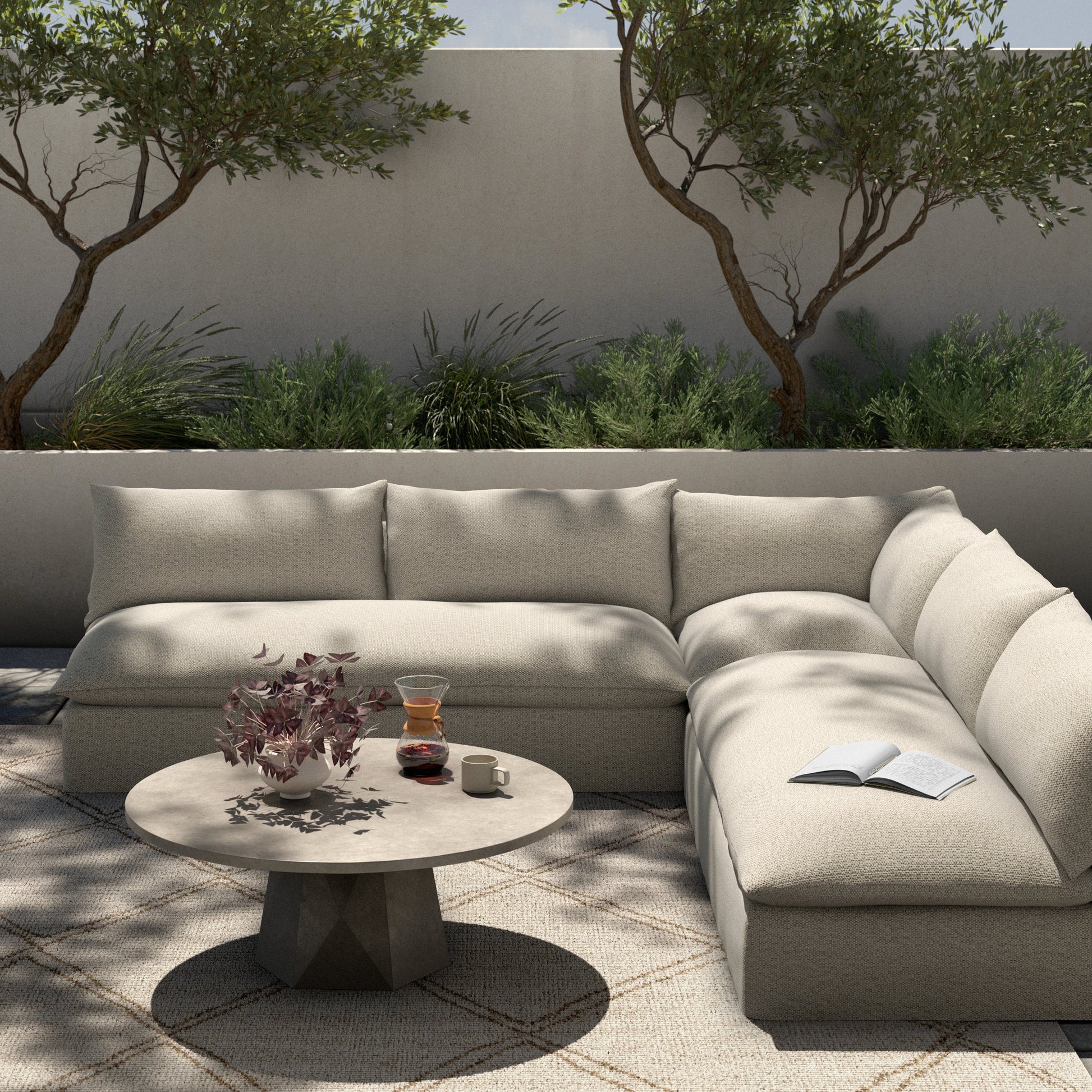 Grant Outdoor 3-PC Sectional by Four Hands. Made from 100% olefin, 91% polyurethane foam pad, 9% polyester fiber batting in a transitional style.