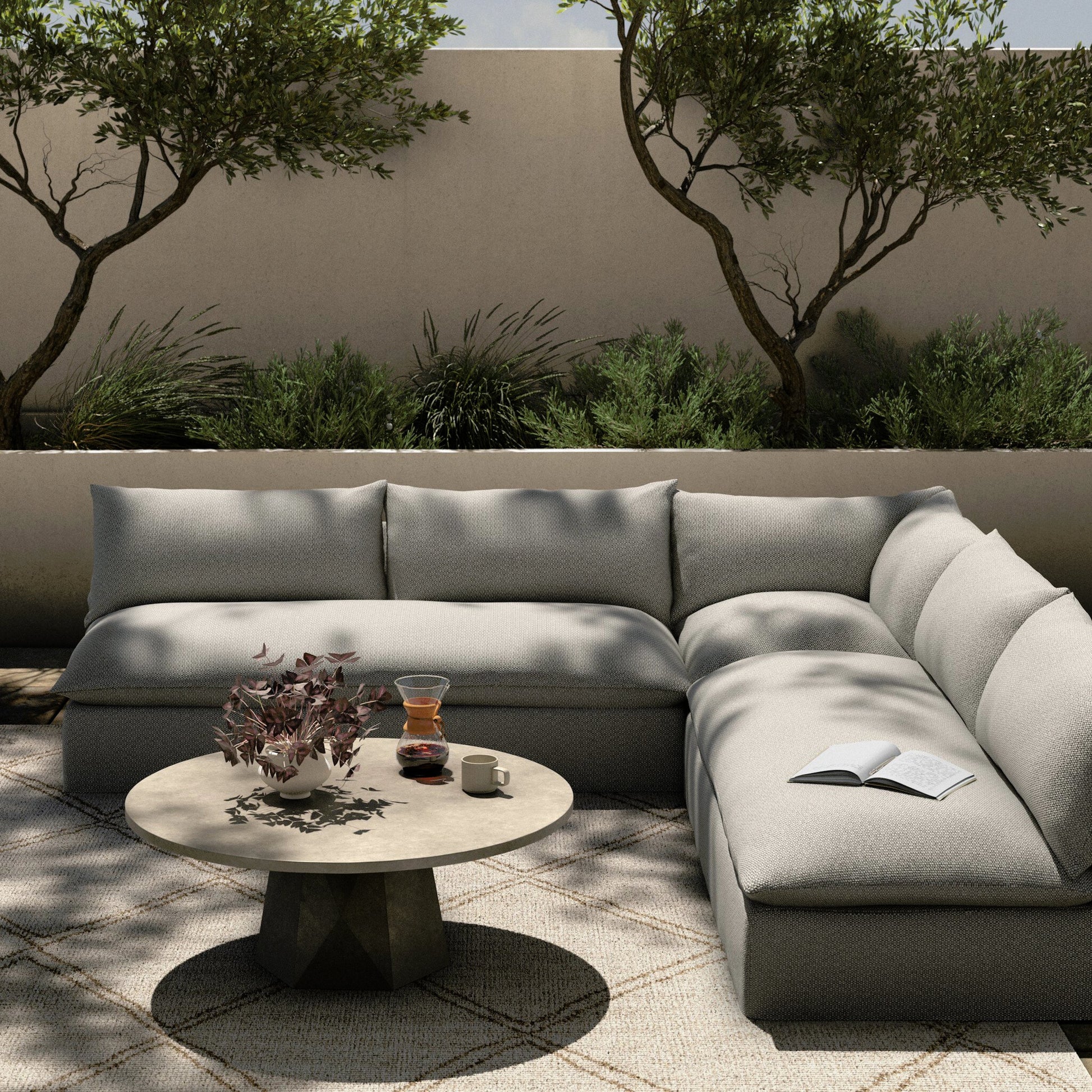 Grant Outdoor 3-PC Sectional by Four Hands. Made from 100% olefin, 91% polyurethane foam pad, 9% polyester fiber batting in a transitional style.