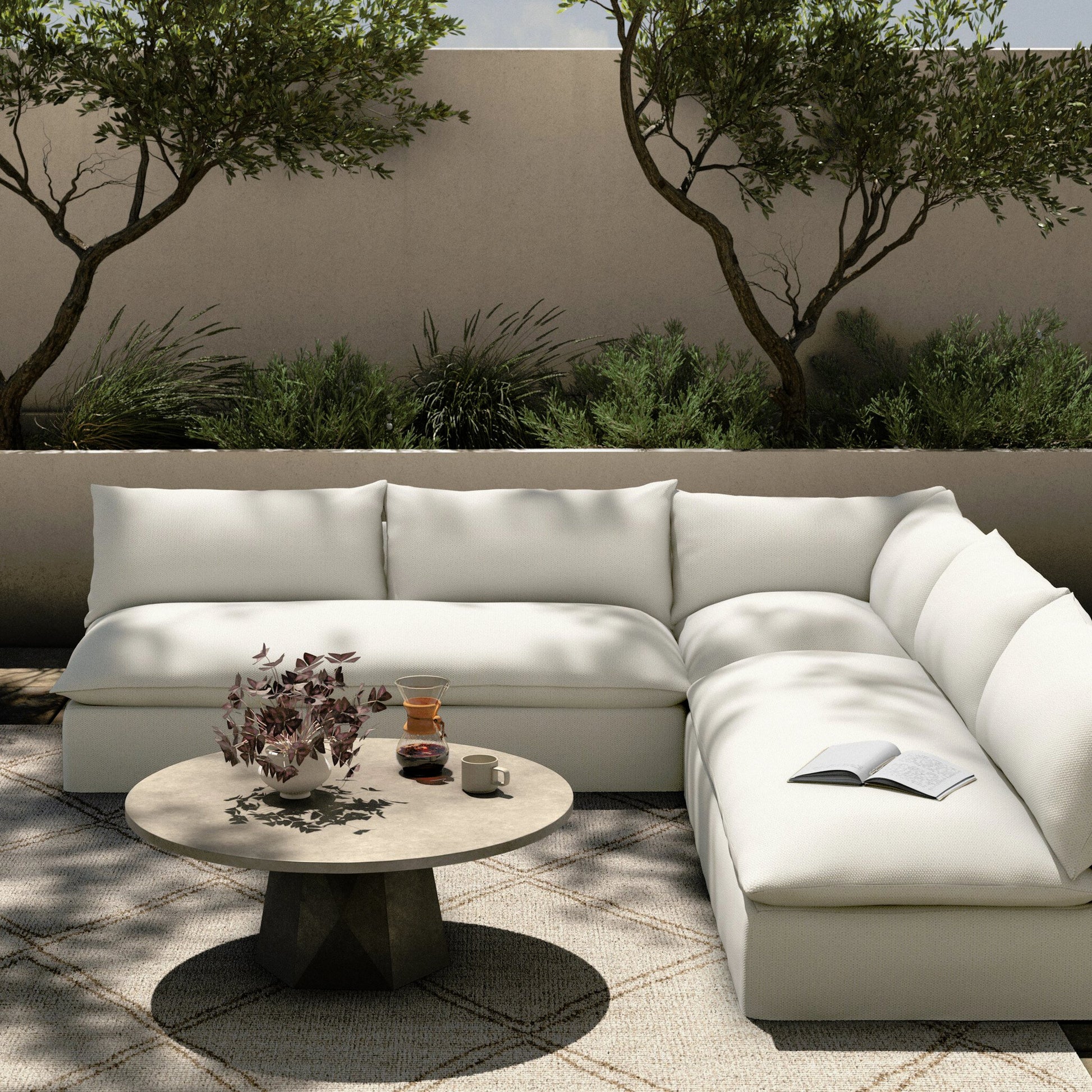 Grant Outdoor 3-PC Sectional by Four Hands. Made from 100% olefin, 91% polyurethane foam pad, 9% polyester fiber batting in a transitional style.