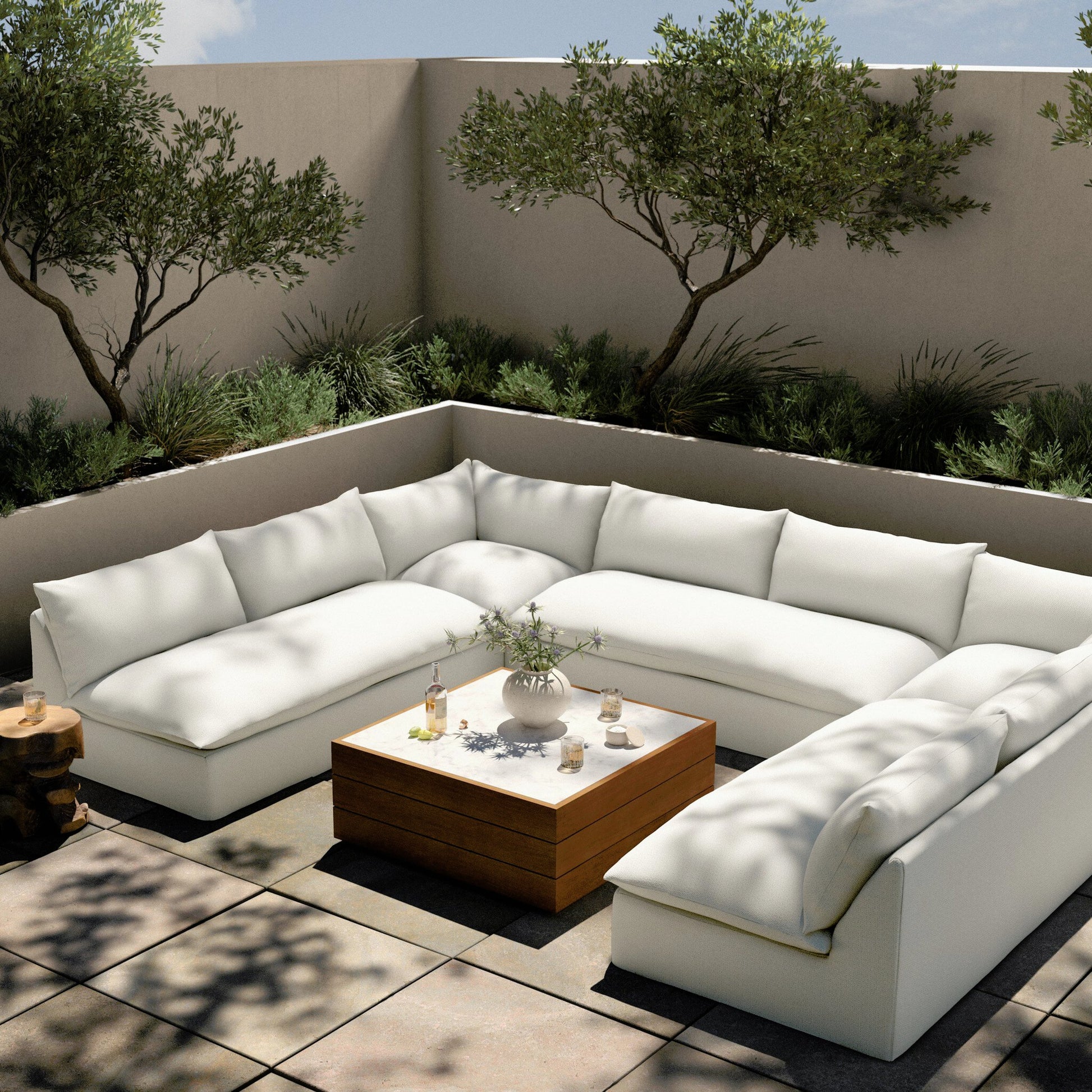 Grant Outdoor 5-PC Sectional by Four Hands in faye ash. Made from 100% olefin, 91% polyurethane foam pad, 9% polyester fiber batting in a transitional style.