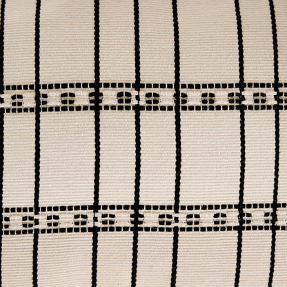 Handwoven Chiapas Pillow by Four Hands in ivory cotton, off white canvas, black cotton and ivory cotton. Made from 100% cotton in a transitional style.