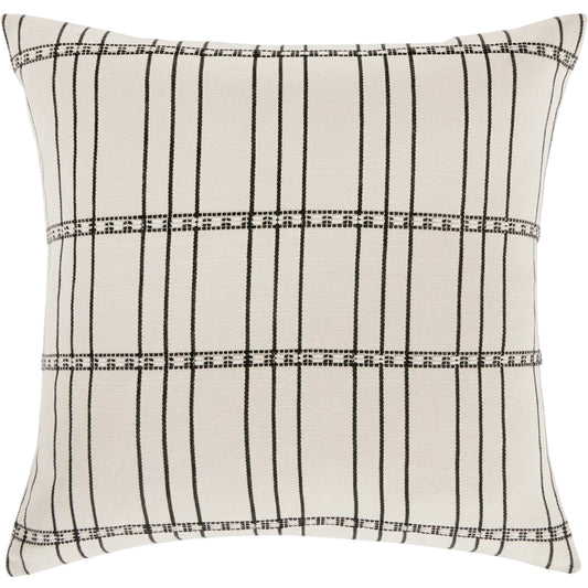 Handwoven Chiapas Pillow by Four Hands in ivory cotton, off white canvas, black cotton and ivory cotton. Made from 100% cotton in a transitional style.