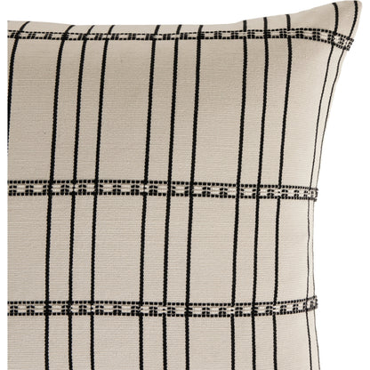 Handwoven Chiapas Pillow by Four Hands in ivory cotton, off white canvas, black cotton and ivory cotton. Made from 100% cotton in a transitional style.