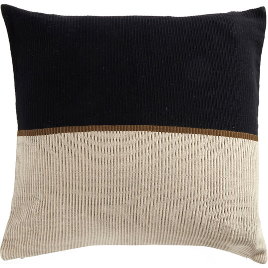 Handwoven Black Merido Pillow by Four Hands in off white canvas, black cotton, khaki cotton. Made from 100% cotton in a unique style.