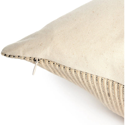 Handwoven Merido Pillow by Four Hands in beige cotton, off white canvas, black cotton. Made from 100% cotton in a unique style.