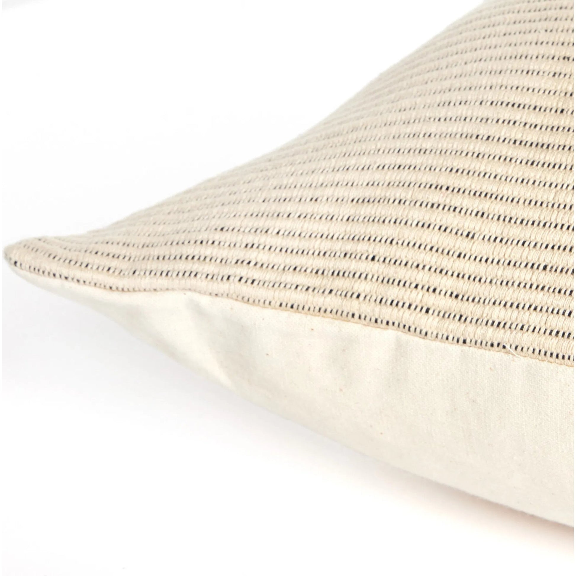 Handwoven Merido Pillow by Four Hands in beige cotton, off white canvas, black cotton. Made from 100% cotton in a unique style.